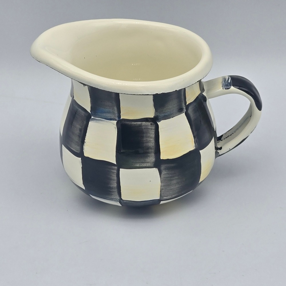 MacKenzie-Childs Courtly Check Enamel Creamer Pitcher Black and White Classic 3"